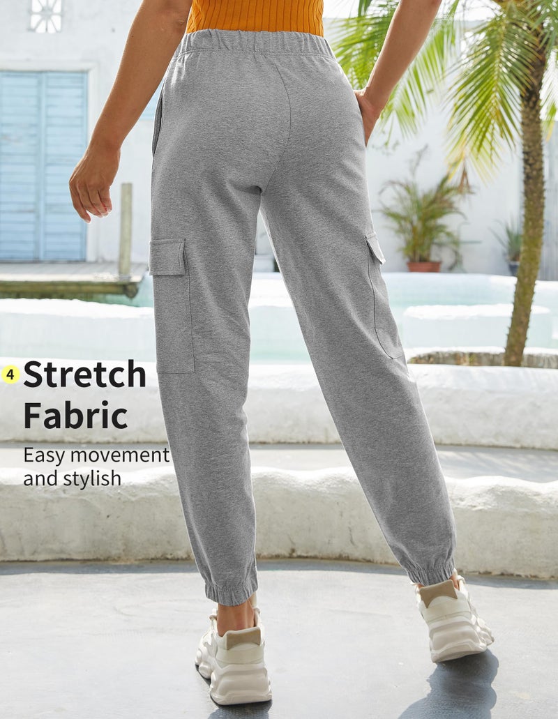 PULI Cargo Sweat Joggers for Women Ankle Cuff Y2K Casual Stretch Fashion 2023 Cotton with Pockets Heather Grey M - Image 3